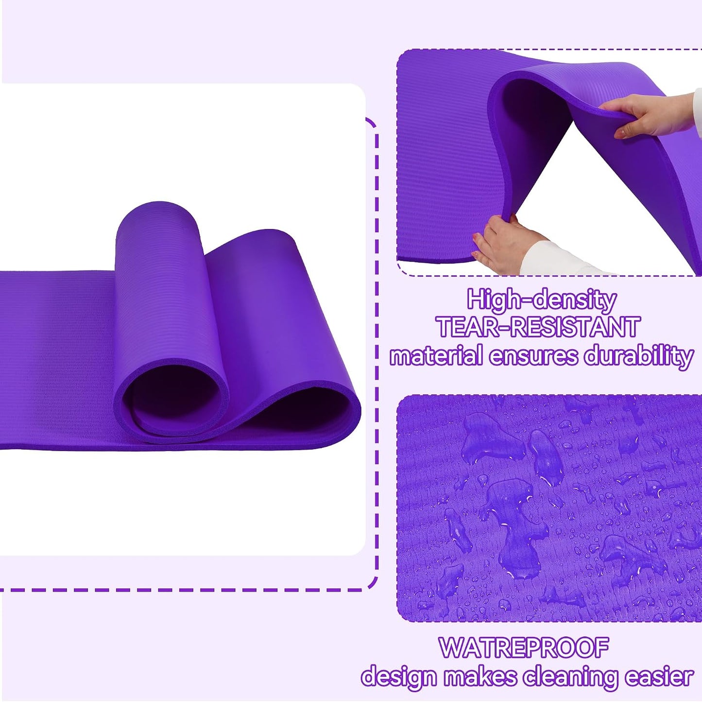 Fitvids Yoga Mat, 1/2-Inch Extra Thick High Density Exercise Mat, Anti-Tear Exercise Yoga Mat with Carrying Strap, Suitable for Various Yoga Exercises