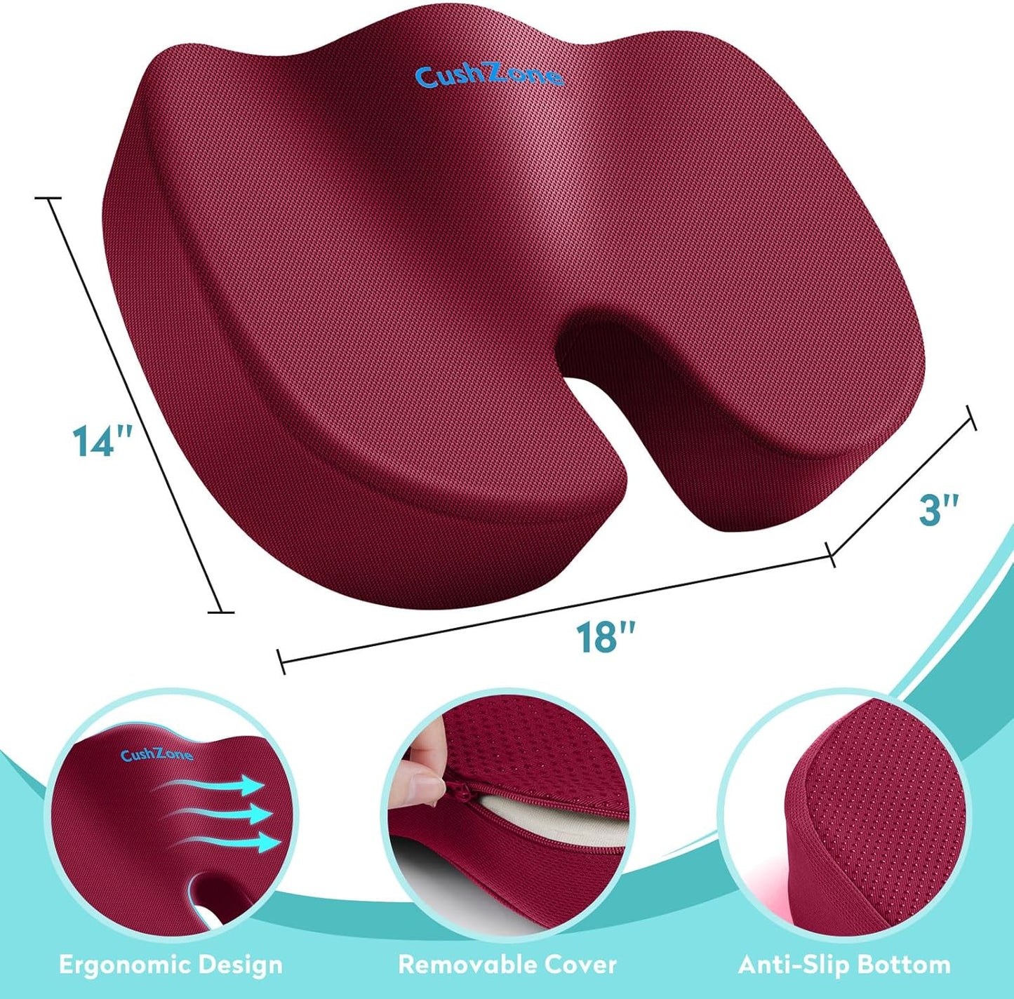 Office Chair Seat Cushion, Cooling Gel Enhanced Memory Foam Cushion for Long Sitting - Back, Sciatica, Coccyx, Tailbone Pain Relief Pillow - for Office, Gaming, Car, Wheelchair - Black, Large