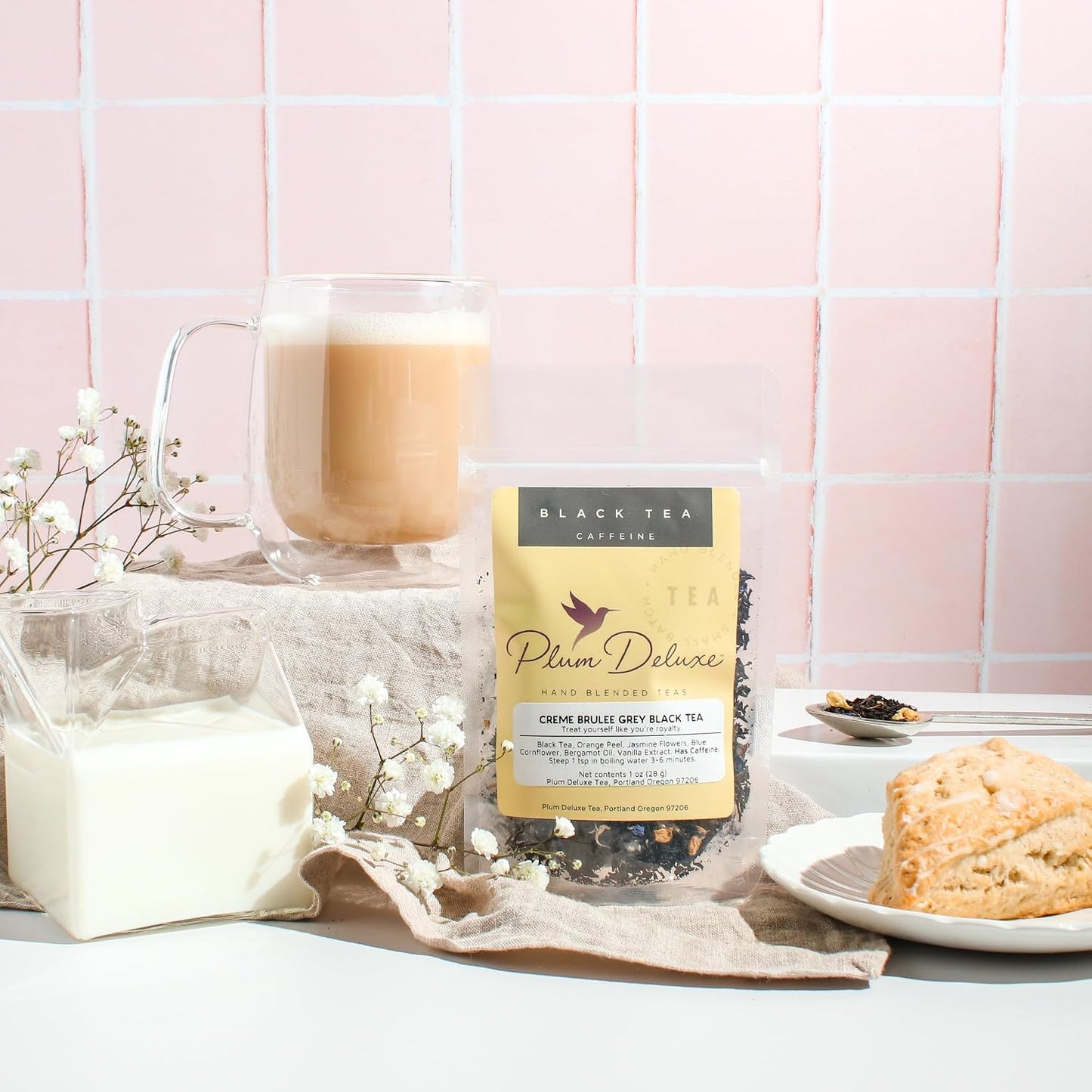 Loose Leaf Tea Sampler – 5 Caffeinated Blends Including Creme Brulee Earl Grey, Peach Oolong, Citrus Mint, Pecan and Floral Black – 75 to 100 Cups – Handcrafted in USA – Plum Deluxe