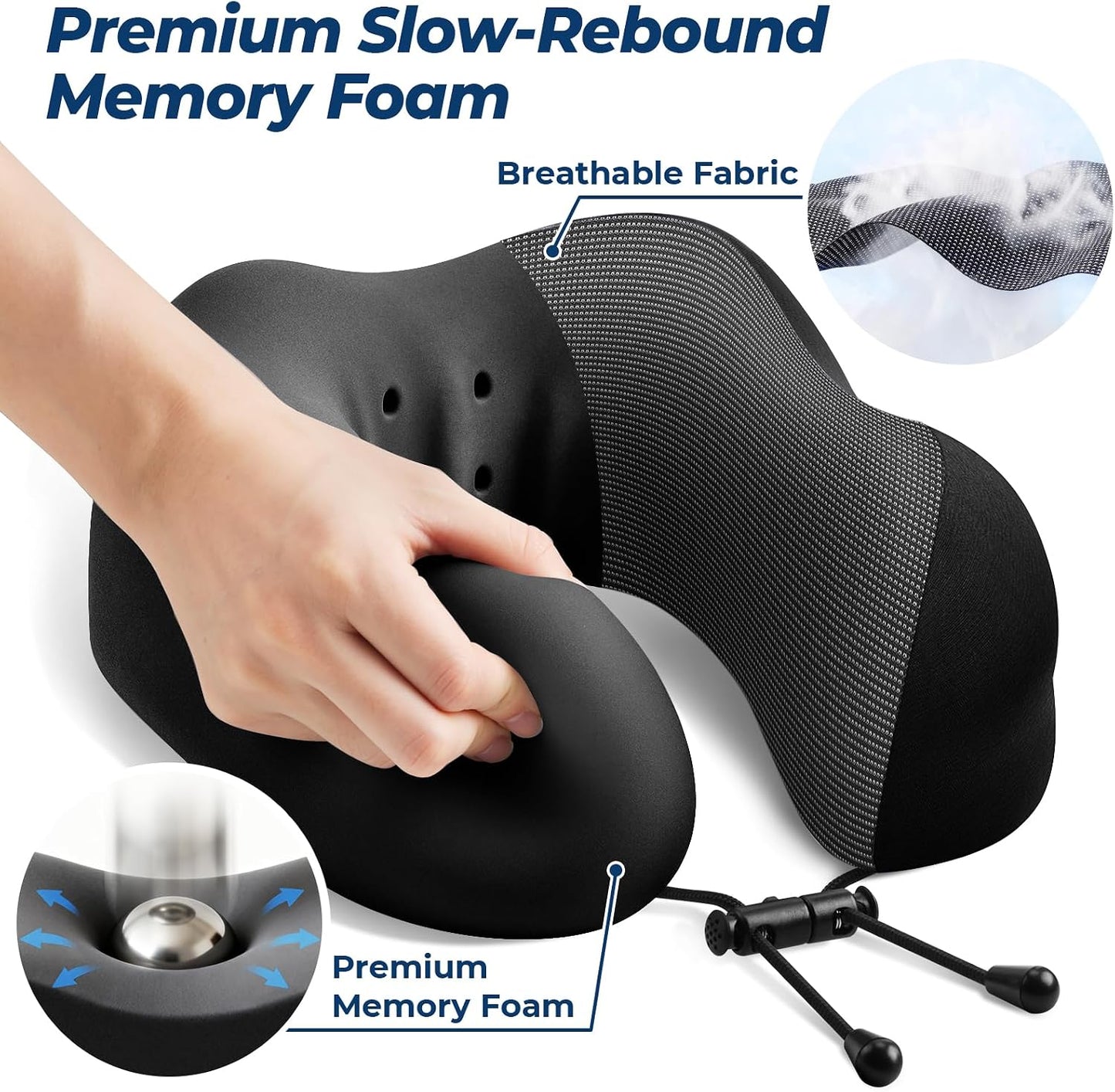 ExploreBliss Travel Pillow, Travel Pillows for Sleeping Airplane, Neck Pillow Airplane, Memory Foam Neck Pillow Set with Eye Mask, Earplugs and Storage Bag -Grey