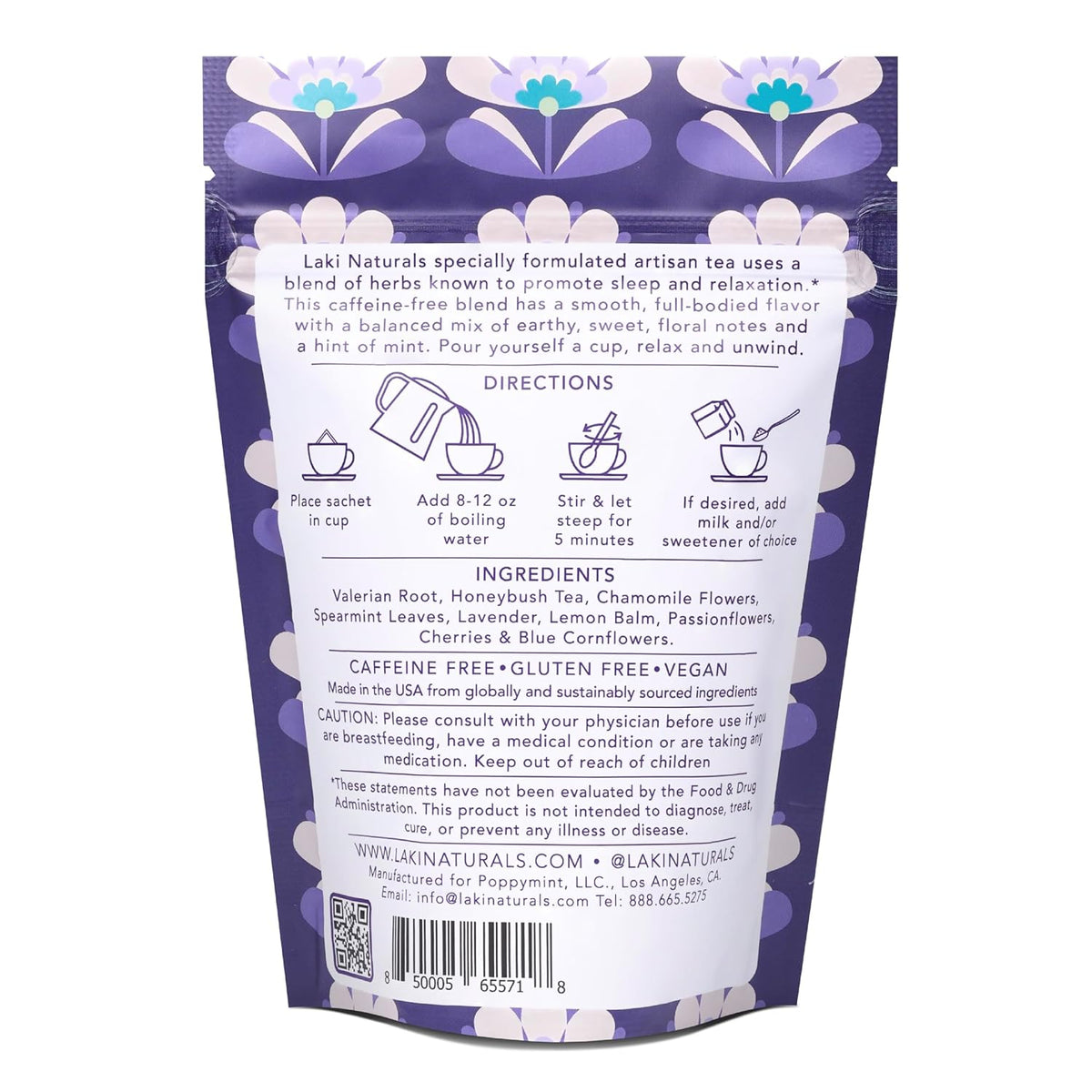 Laki Naturals Dreamy Night Herbal Sleep Tea, Chamomile, Valerian Root (18 Tea Bags)
