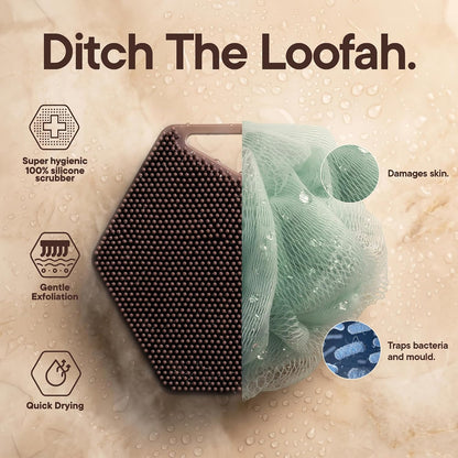 TOOLETRIES Premium Silicone Body Scrubber 2.0, Hygienic Loofah Alternative, Exfoliating Shower Scrubber for Sensitive Skin, Quick Drying & Long-Lasting Bathroom Essentials for Men & Women - Charcoal