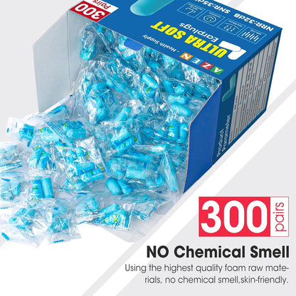 AZEN 100 Pairs Ear Plugs Bulk, NRR 32dB Soft Foam Ear Plugs for Sleeping Noise Cancelling, Earplugs for Concerts Shooting Swimming Noise Reduction (Lake Blue)