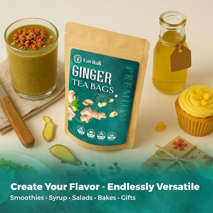 Lavitali, Ginger Tea Bags | 120 bags, 100% Pure Herbal Tea | Caffeine-Free, No Sugar, Eco-Friendly Filter Bags | Daily Natural Botanical, Hot or Iced Herbal Infusion