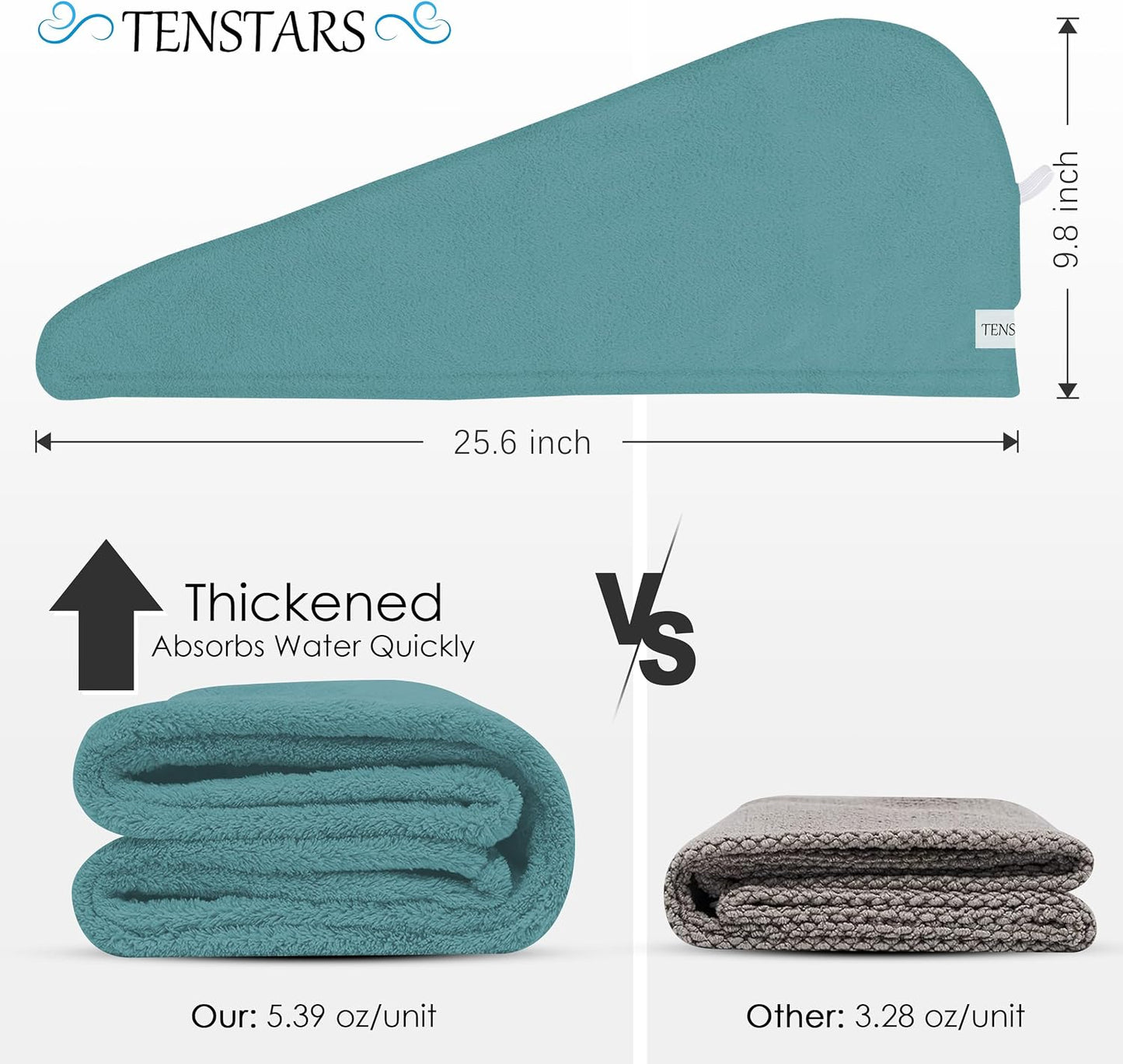 TENSTARS 5 Pack Thicken Microfiber Hair Towel Wrap for Women - Elastic Loop Design - 320GSM Coral Velvet - Quick Dry Hair Turban - 11x28 Inch (Pink)
