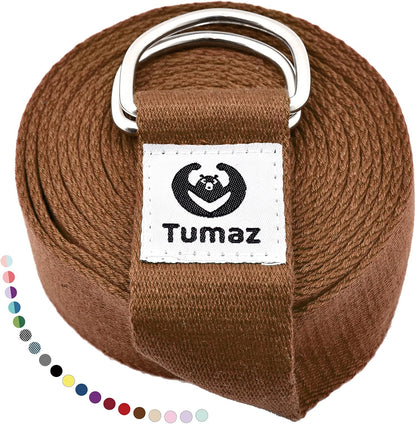 Tumaz Yoga Strap/Stretch Bands [15+ Colors, 6/8/10 Feet Options] with Extra Safe Adjustable D-Ring Buckle, Durable and Comfy Delicate Texture - Best for Daily Stretching, Physical Therapy, Fitness