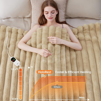 Heated Throw Blanket, Faux Fur Cozy Heating Blanket with Overheat Protection, 1/2/4/6/8 Hours Auto-Off 10 Heat Level, Machine Washable (50x60 Inches, Cream White)