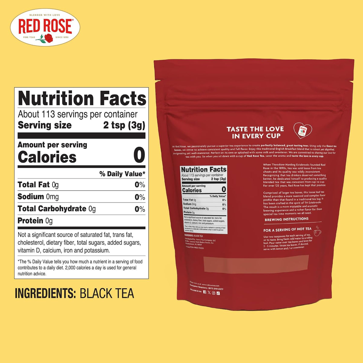 Red Rose English Breakfast, Loose Leaf Black Tea, 12 oz