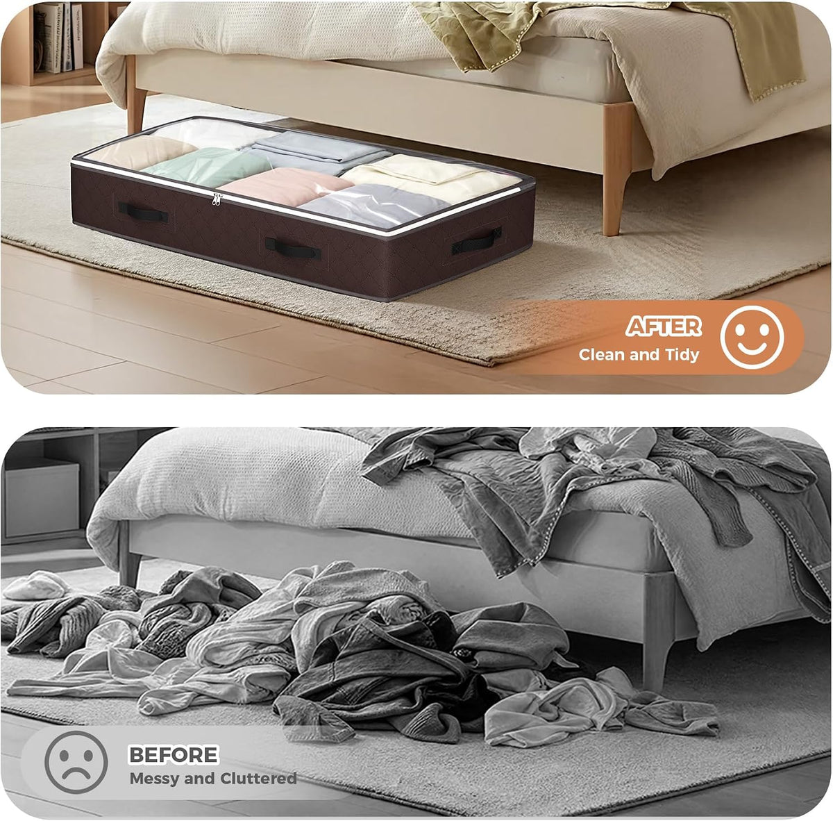 Budding Joy 95L Under Bed Storage Containers, 4 Pack Closet Organizers Grey