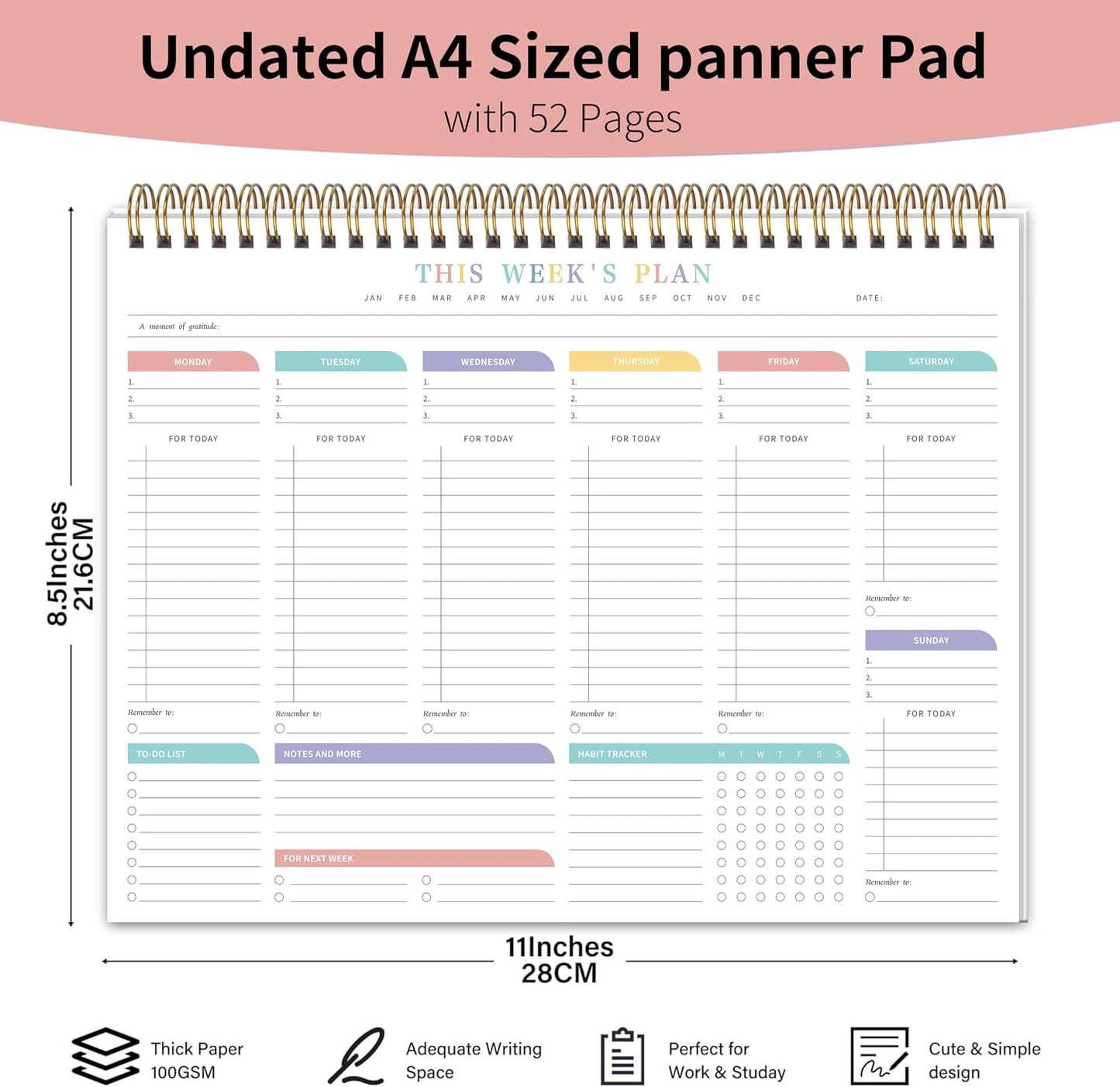 Weekly To Do List Notepad with 52 Undated Sheets（8.5"×11"）- Weekly Desk Planner Pad with Spiral Binding for Women & Man, Office, School and Home Personal Organizer