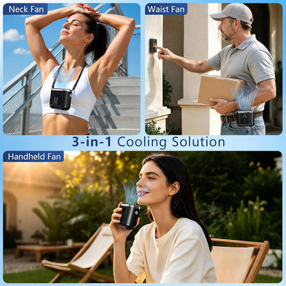 10000mAh Portable Waist Fan Clip On Rechargeable, Personal Wearable Belt Neck Fan with 5 Speeds & Flashlight, Hands-Free MAX 40H Work Time for Outside Jobsite Camping Travel (Black)