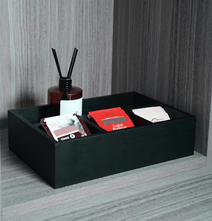 Tea Bag Box Black 6 Compartments Tea Organizer Storage Wood Drawer Station