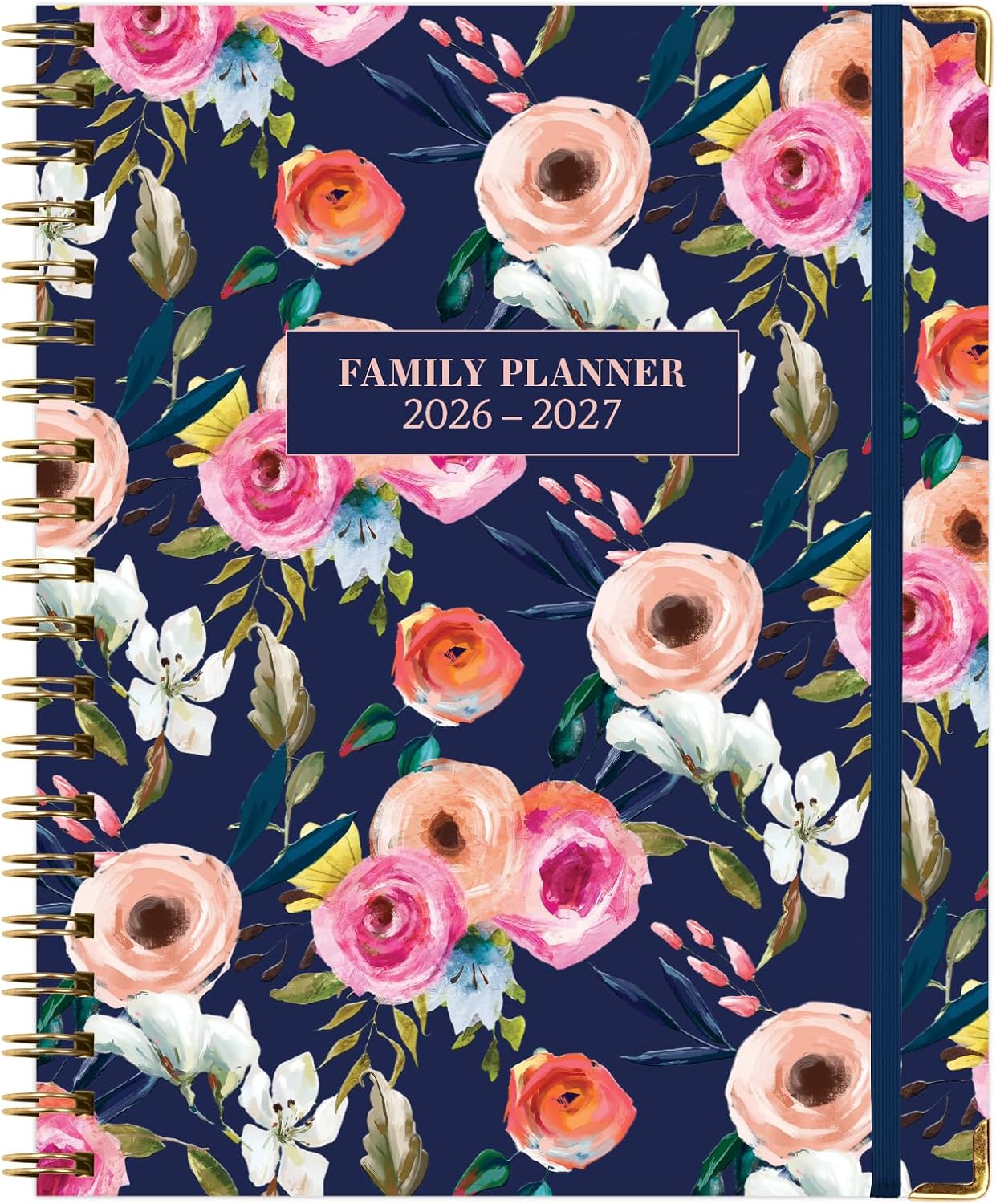 FAMILY PLANNER ORGANIZER – 8.5" x 11" Weekly & Monthly Calendar (May 2026-Jun 2027). 5+ People, Meal Planning, Budgeting, Habit Tracker – Hardcover, Household Schedule Organizer for Parents, Kids, & Caregivers (Navy Gold Numbers)