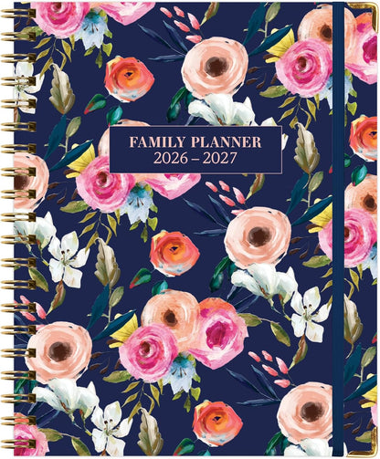FAMILY PLANNER ORGANIZER – 8.5" x 11" Weekly & Monthly Calendar (May 2026-Jun 2027). 5+ People, Meal Planning, Budgeting, Habit Tracker – Hardcover, Household Schedule Organizer for Parents, Kids, & Caregivers (Navy Gold Numbers)