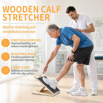 Adjustable 16.5"×12" Wooden Slant Board – 5-Angle Foldable Calf Stretcher & Squat Wedge for Home-Gym, Portable Incline Board for Physical Therapy Rehab Pilates, Ankle Knee Heel Feet Leg, 350 lb Rated