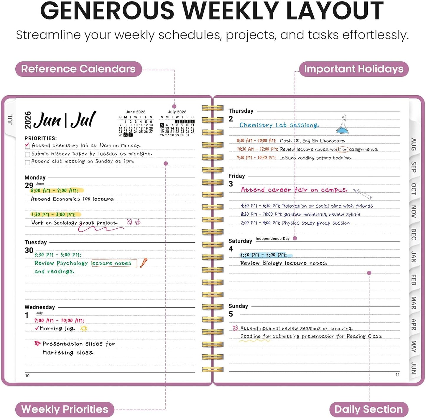 Planner 2026-2027, 8.5" x 11" Weekly and Monthly Academic Year Planner Calendar, July 2026 - June 2027, Hardcover Large School Planning Agenda With Tabs, Perfect for School & Office Supplies, A4, Green