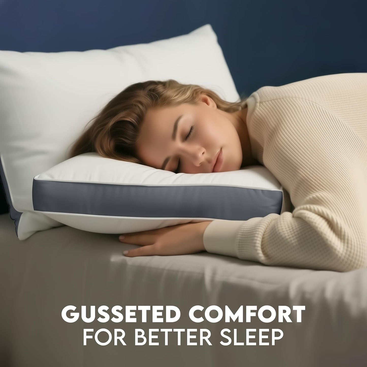 Utopia Bedding Down Alternative Bed Pillows for Sleeping Queen Size (White), Set of 2, Soft & Fluffy Pillow with Cooling, Hotel Quality, Gusseted Pillow for Back, Stomach or Side Sleepers