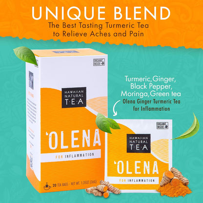 Olena Turmeric Tea, Herbal Green Tea Blend - Hawaiian Natural, 20 Bags