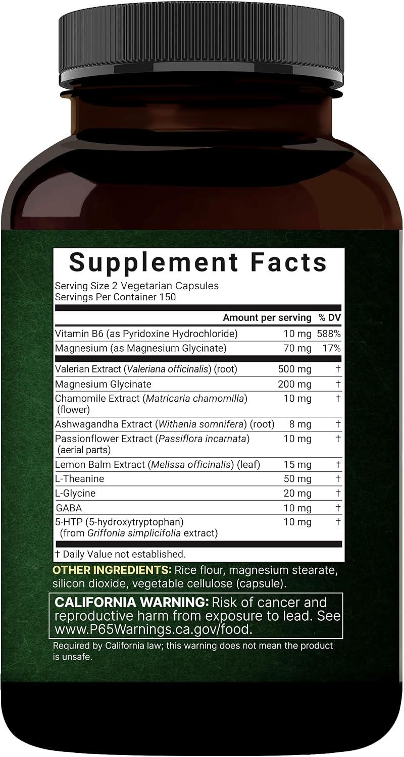 NatureBell Valerian Root for Sleep, 300 Veggie Capsules with Magnesium Glycinate, Chamomile, Passionflower, Lemon Balm, Ashwagandha, & More – Relaxation & Sleep Support Supplement – Melatonin Free