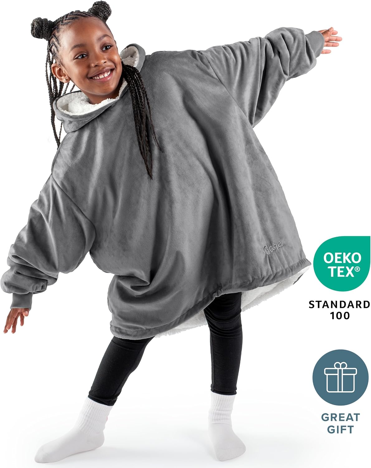 Bare Home Wearable Blanket Hoodie - Soft Plush Sherpa - Warm and Cozy - Oversized Wearable Blanket