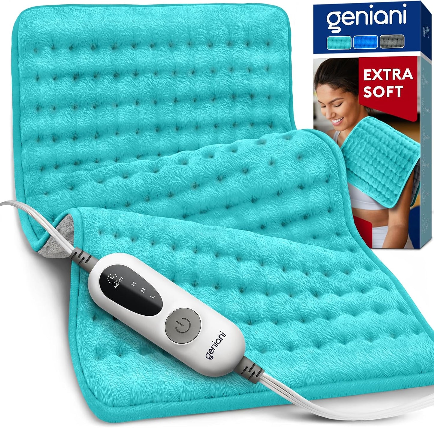 GENIANI Electric Heating Pad for Back Pain & Cramps Relief, Electric Throw, Self Care Gifts for Women, Heating Pad for Neck & Shoulder, Machine Washable Microplush, Auto Shut Off (12"x24", Tabby Gray)