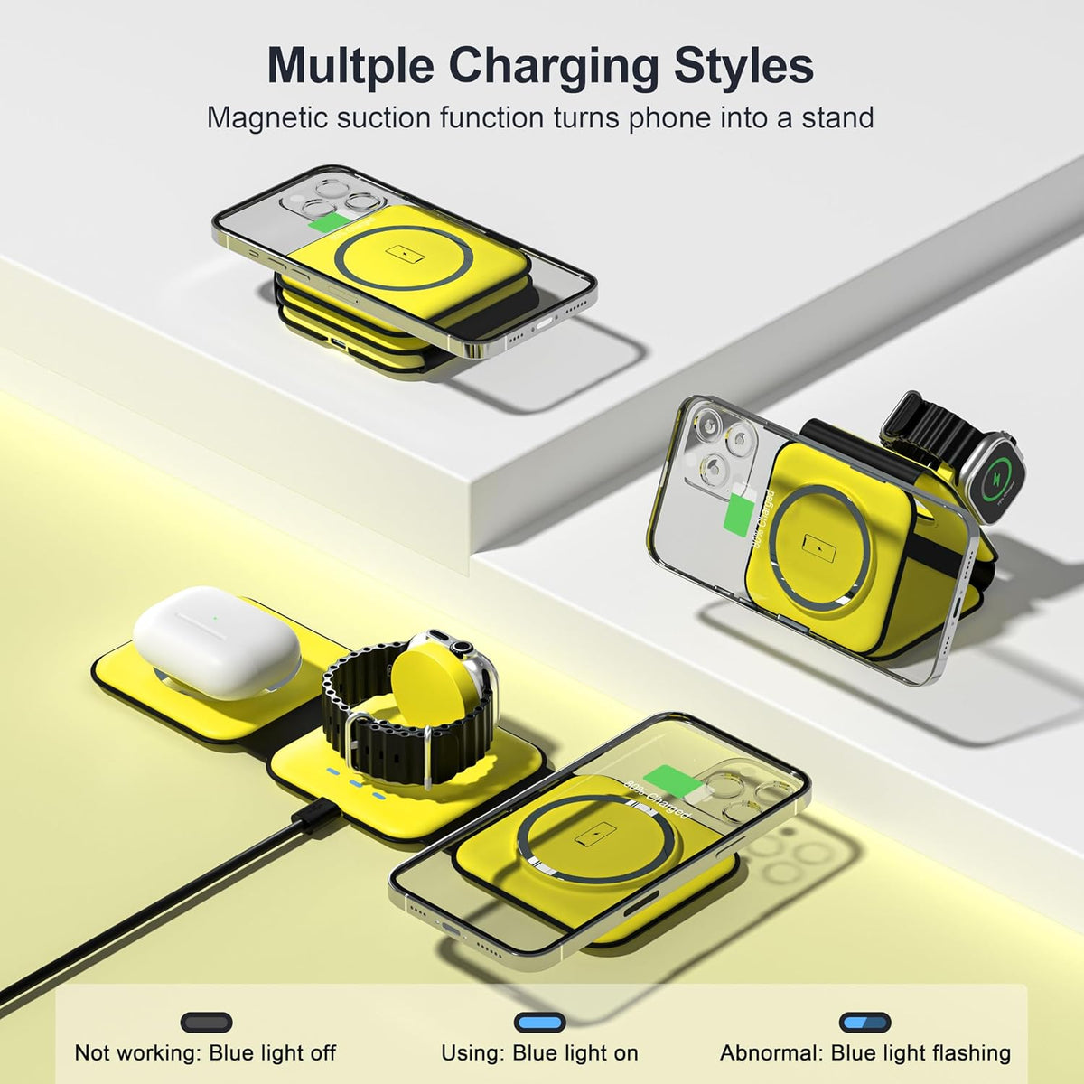 3 in 1 Charging Station for Multple Devices,Foldable 3 in 1 Wireless Charger for Travel,NANO Wireless Charging Station for iPhone17 16 15 14 13 12 Pro Max/Watch 10 9 8 7 6 5 4 3 Ultra/AirPod Pro