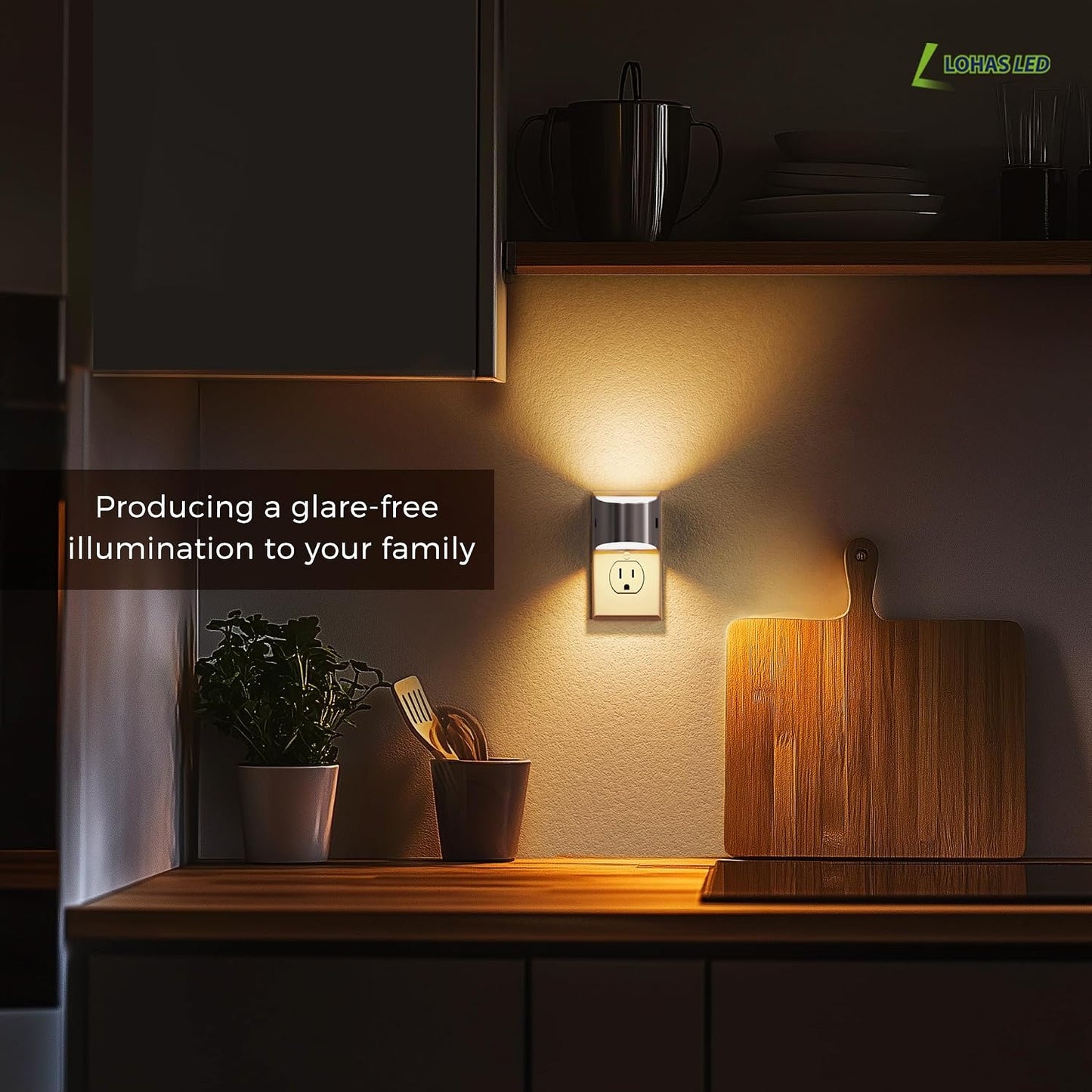 L LOHAS LED Night Light, Night Lights Plug into Wall with Dusk to Dawn Sensor, 3 Brightness Level, 2 Pack, 1600K Amber, White Housing
