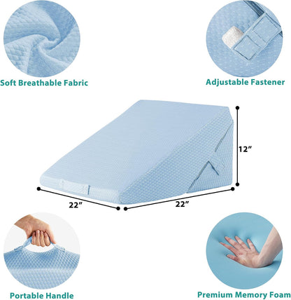 Bedluxe Wedge Pillow Headboard, 3PCS Orthopedic Bed Wedge Pillows Set for After Surgery, Adjustable Pillow Wedge for Acid Reflux&Back Pain Relief, Sleeping, Back Pillow for Bed Sitting Up, White/Grey