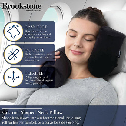 Brookstone Free Form Travel Pillow Lightweight Flexible Memory Foam Pillow