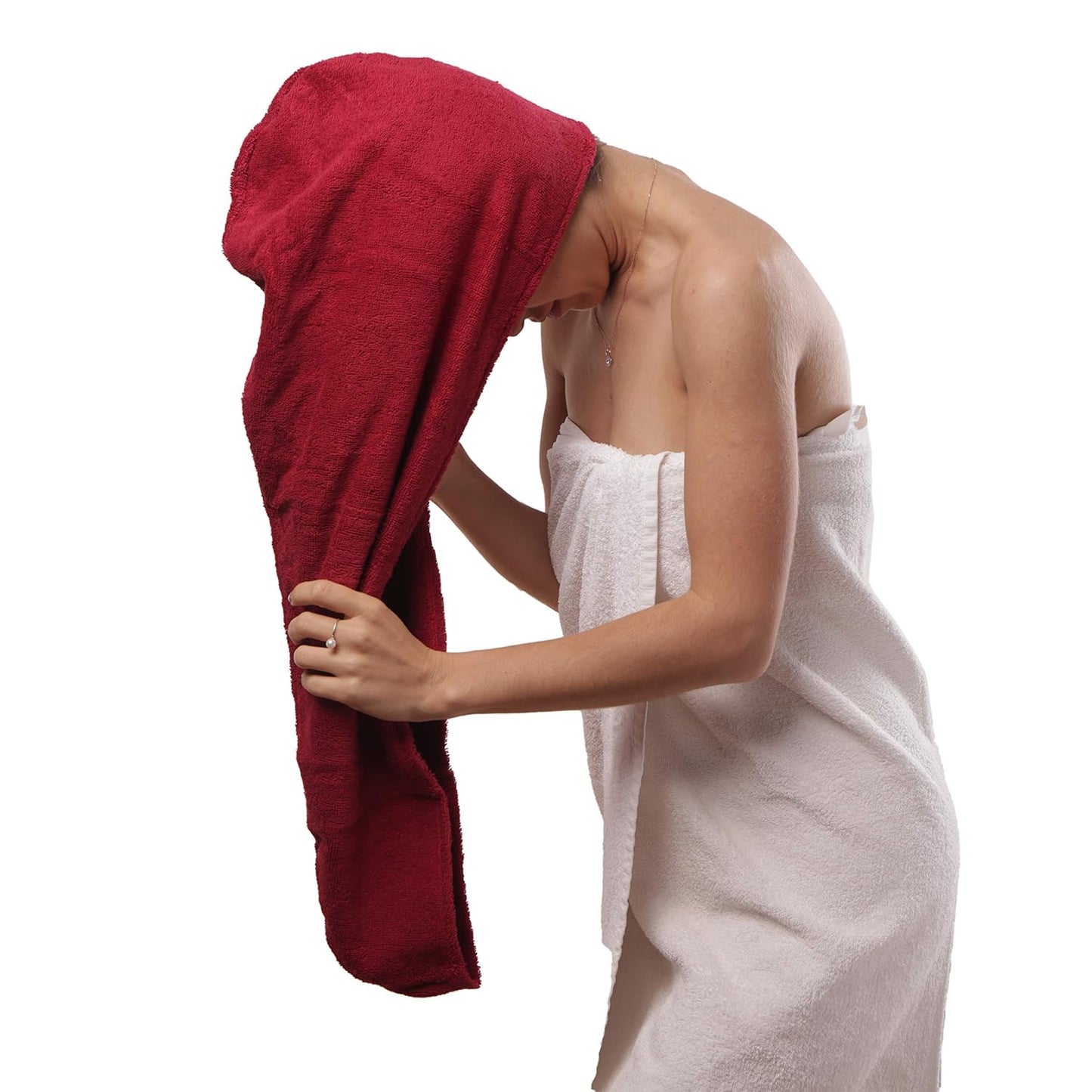 Huge Cotton Hair Towel Wrap for Women (Coral White)