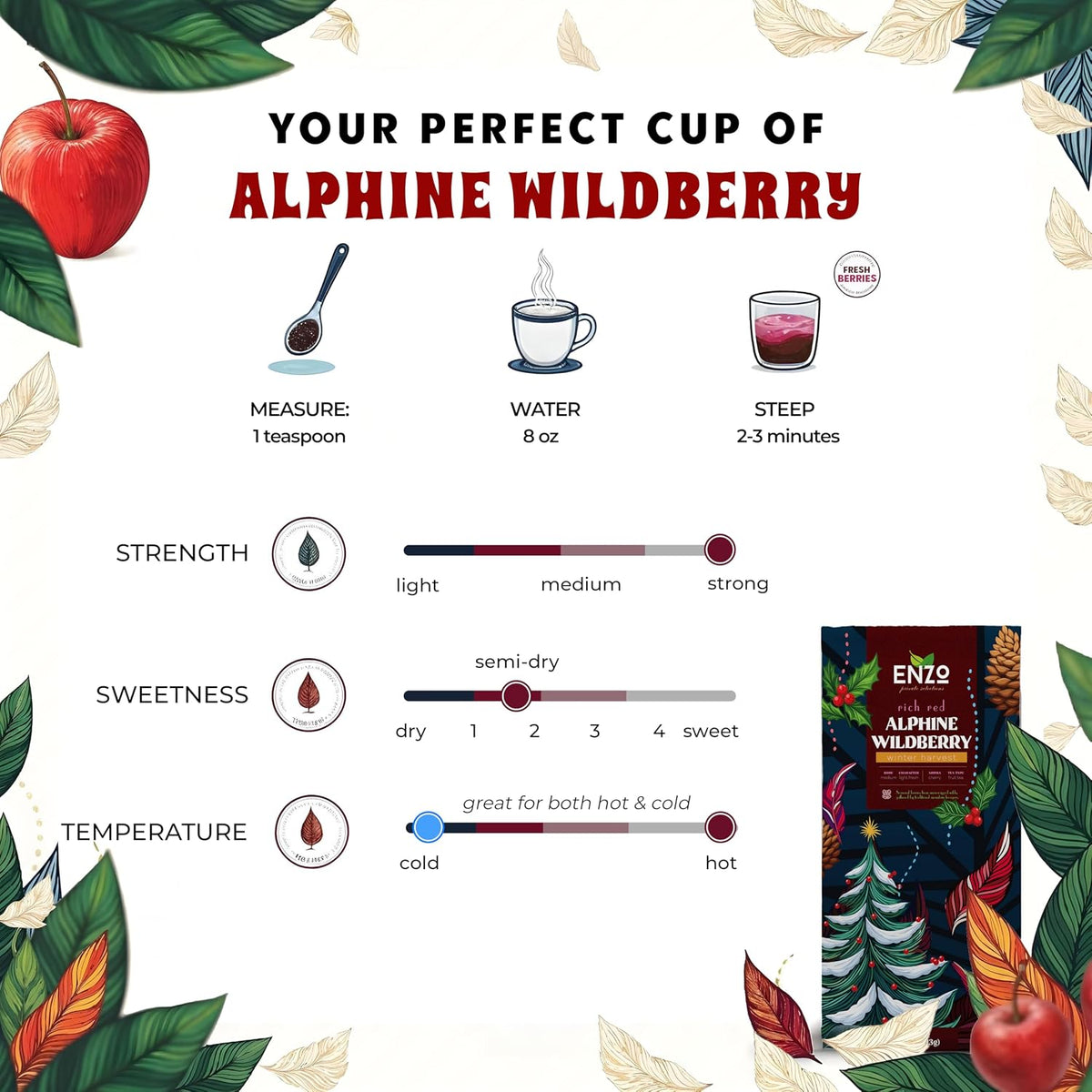 ENZO Tea Master Reserve - Alpine Wildberry (4oz) a Cherry Cranberry Secret Recipe | Mountain-Foraged Wild Berry Hibiscus | Loose Leaf Caffeine Free 37 Servings