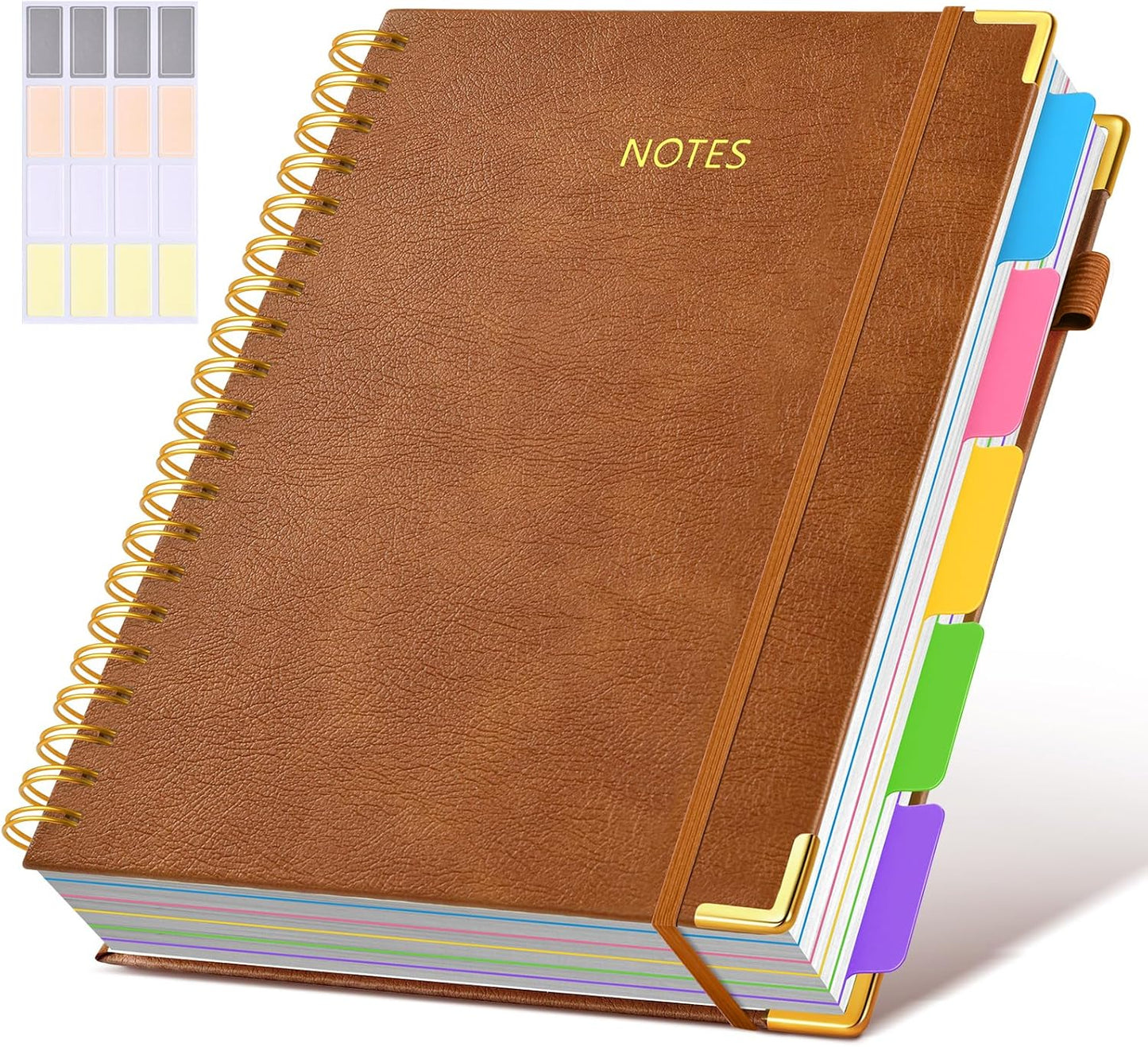 Hardcover Spiral Notebook journal with Removable Dividers Tabs, 300 Pages Leather 5 Subject Notebook College Ruled, 8"x10" Large B5 Notebooks for Work School Note taking, Lined Journal for Women,Black