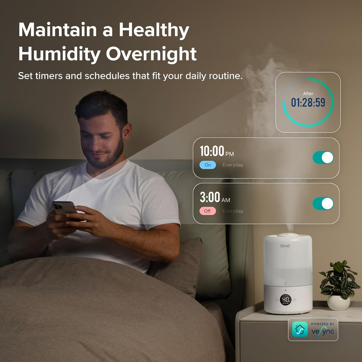 Levoit Humidifiers for Bedroom, Smart Warm and Cool Mist, Symptom Relief