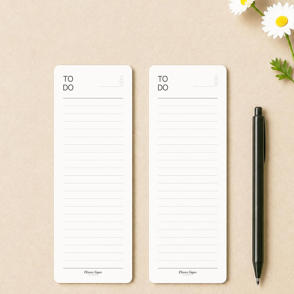 Skinny To Do List Notepad 4 Pack, 2.9" x 8.3", 50 Sheets Each, Undated Daily To Do Planner with Deadline Column, Thick Premium Paper, Cardboard Backing, Minimalist Checklist Memo Pad for Home, Office & School