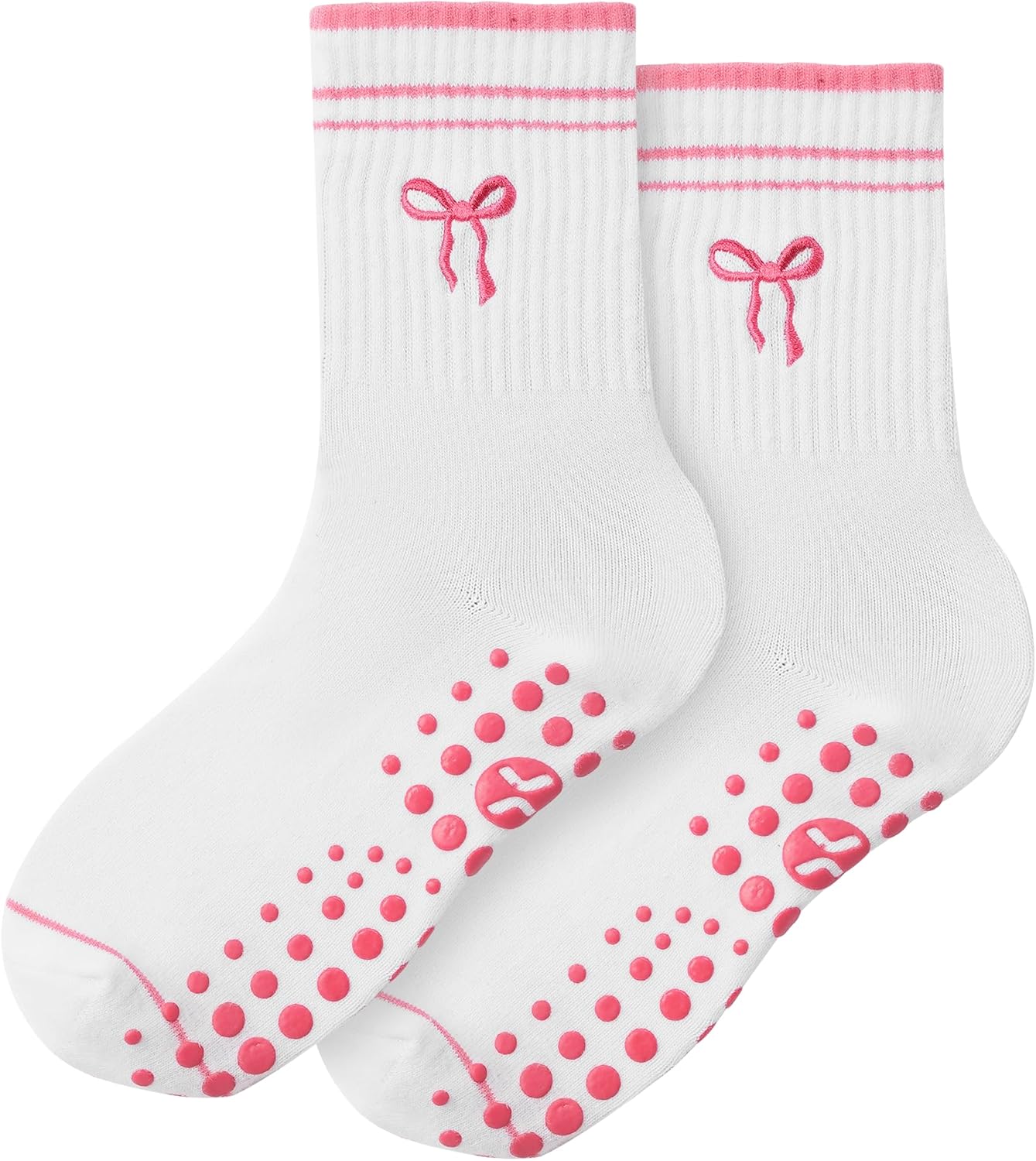 COOLMATE Pilates Socks with Grips for Women, Yoga Socks, Crew Non Slip Women for Barre, Pilates Gifts for Women - Colors B