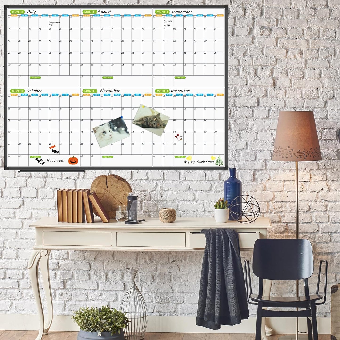 JILoffice Magnetic Dry Erase Calendar Whiteboard, 4 Month White Board Planner 36 X 24 Inch, Black Aluminum Frame Wall Mounted Board for Office Home and School