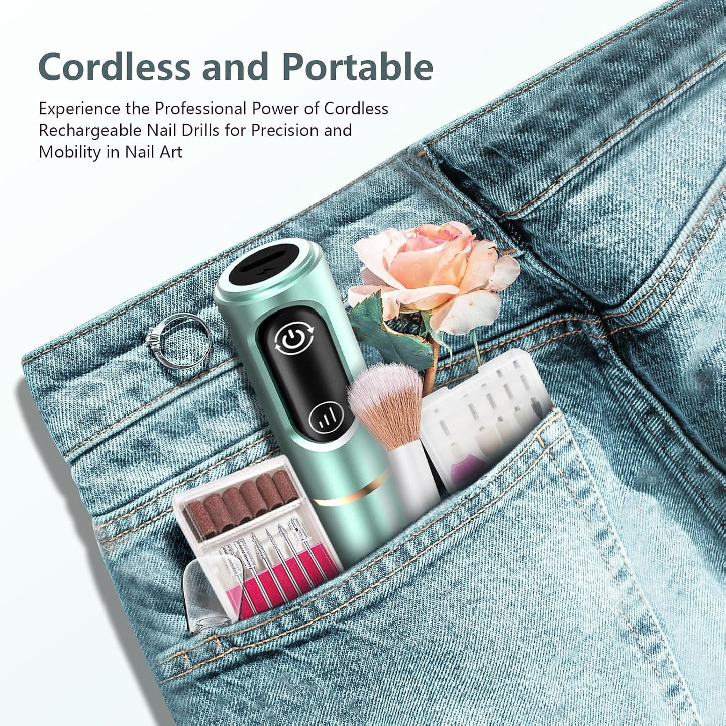 TUOBEO Cordless Nail Drill Electric Nail File Kit, Rechargeable Efile Set, Portable Acrylic Gel Nail Polish Remover Machine, Pedicure Manicure Tool, 11 Bits, 56 Sanding Bands, Salon Home, Purple