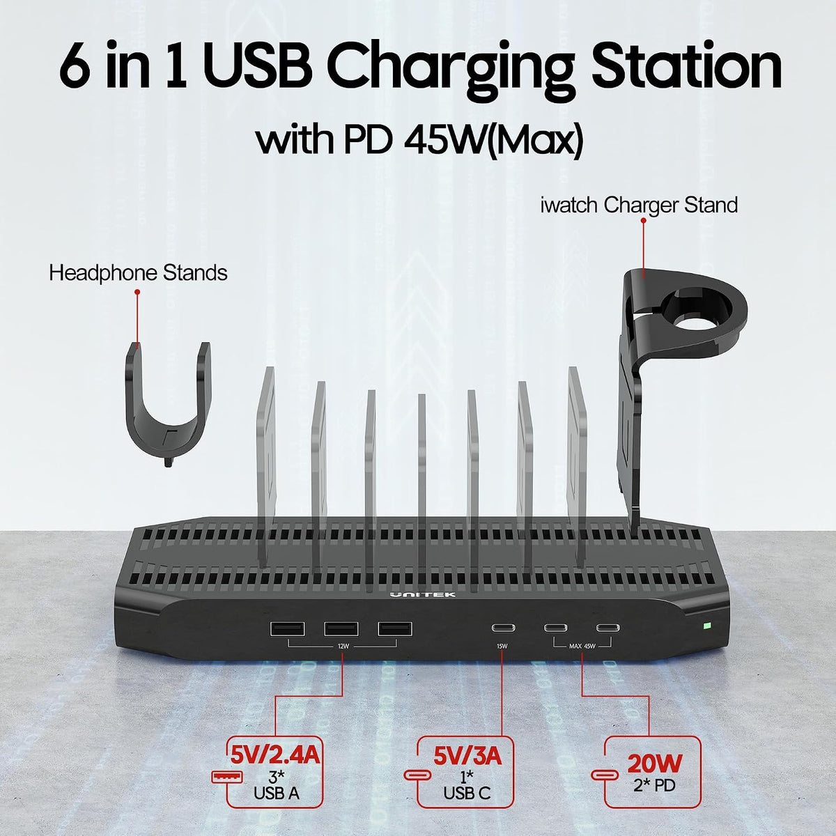 Unitek 10-Port Charging Station, USB Charger Organizer for Multiple Device
