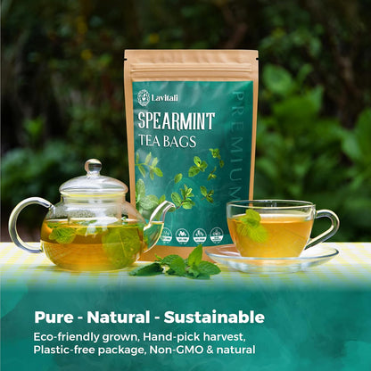 Lavitali, Spearmint Leaves Tea Bag | 120 bags, 100% Pure Herbal Tea | Caffeine-Free, Antioxidant-Rich, Eco-Friendly Filter Bag | Daily Natural Botanical, Hot or Iced Herbal Infusion