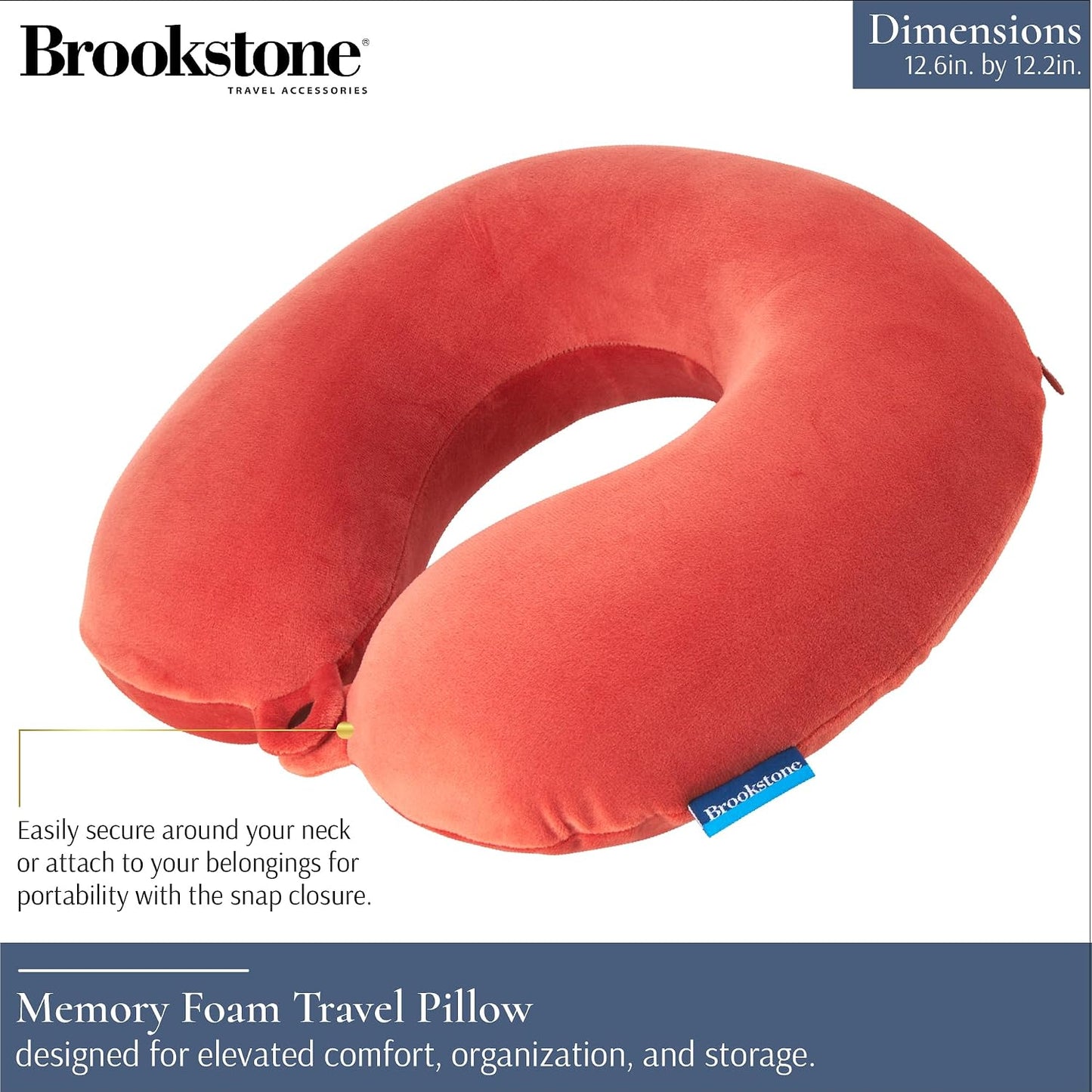 Brookstone Travel Neck Pillow - Lightweight U-Shaped Memory Foam Travel Pillow for Airplane, Car Travels & Sleeping, Blue