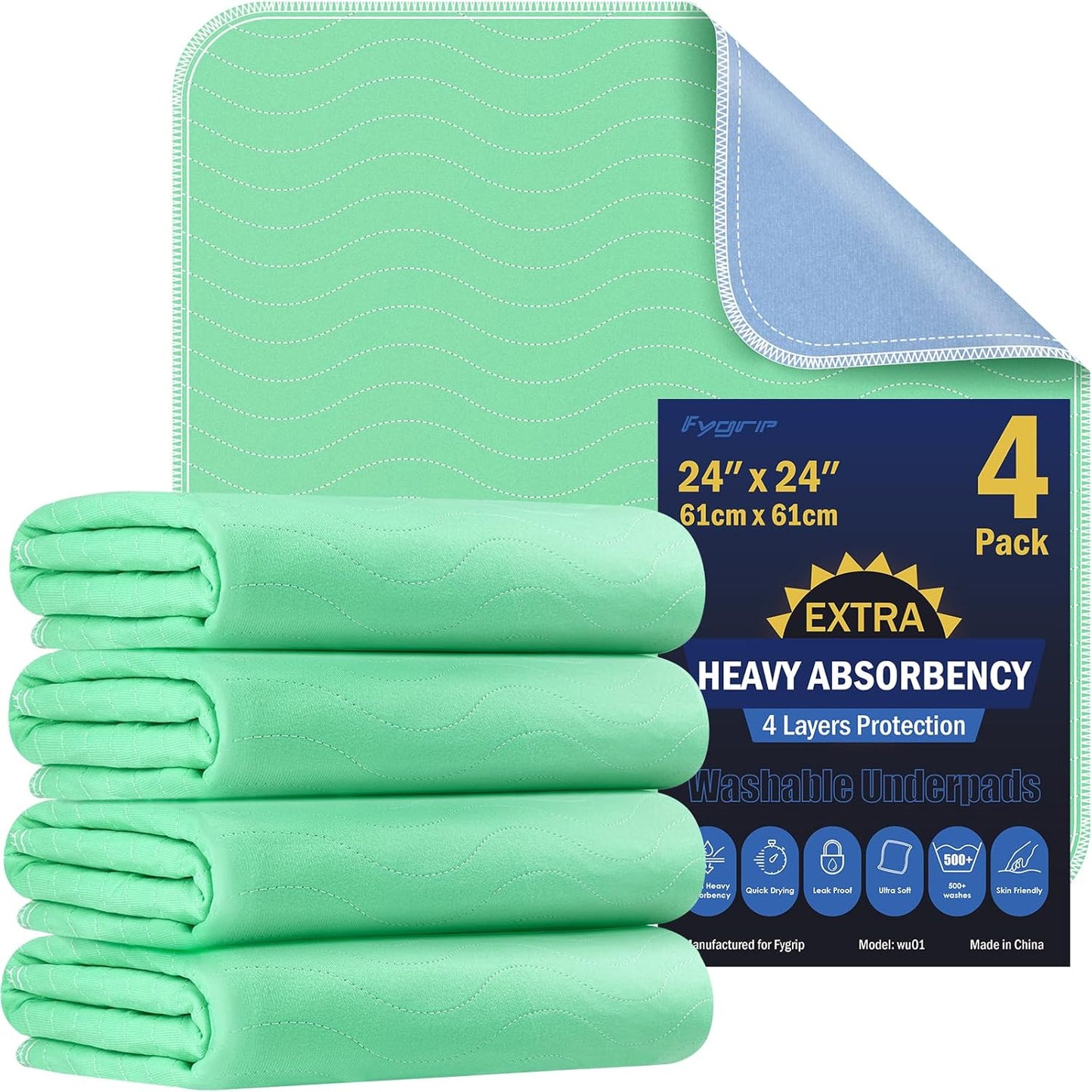 2 Pack 36” x 54” Extra Heavy Absorbency Washable Underpads, Waterproof Nursing Pads Incontinence Bed Pads, Reusable Washable Pee Pads for Dogs, Diaper Changing & Adults, Mattress Protector
