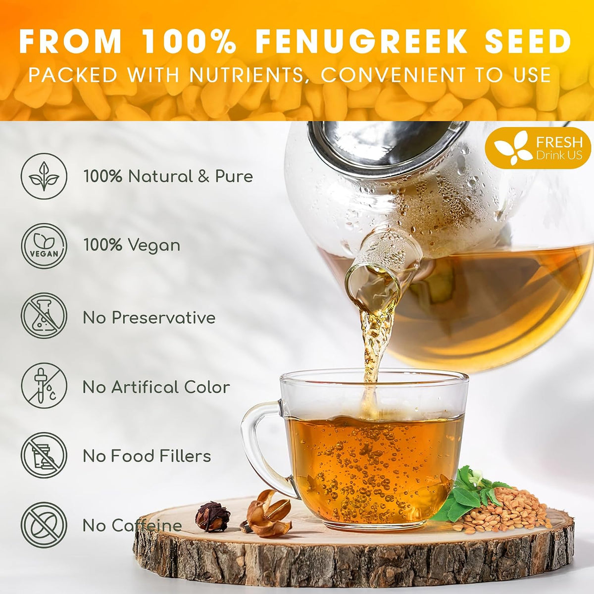 FreshDrinkUS, Premium Fenugreek Tea Bag, 55 Count, Pure, Caffeine Free