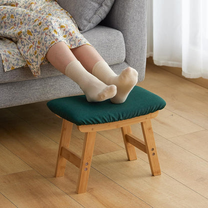 Foot Stool Ottoman Foot Rest Under Desk,Small Stool for Living Room, Bedroom and Kitchen (Brown Legs - Beige Stool Surface)