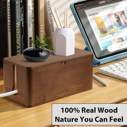 ZhiYo Wood Cable Management Box, Medium Cord Organizer Box for Power Strip