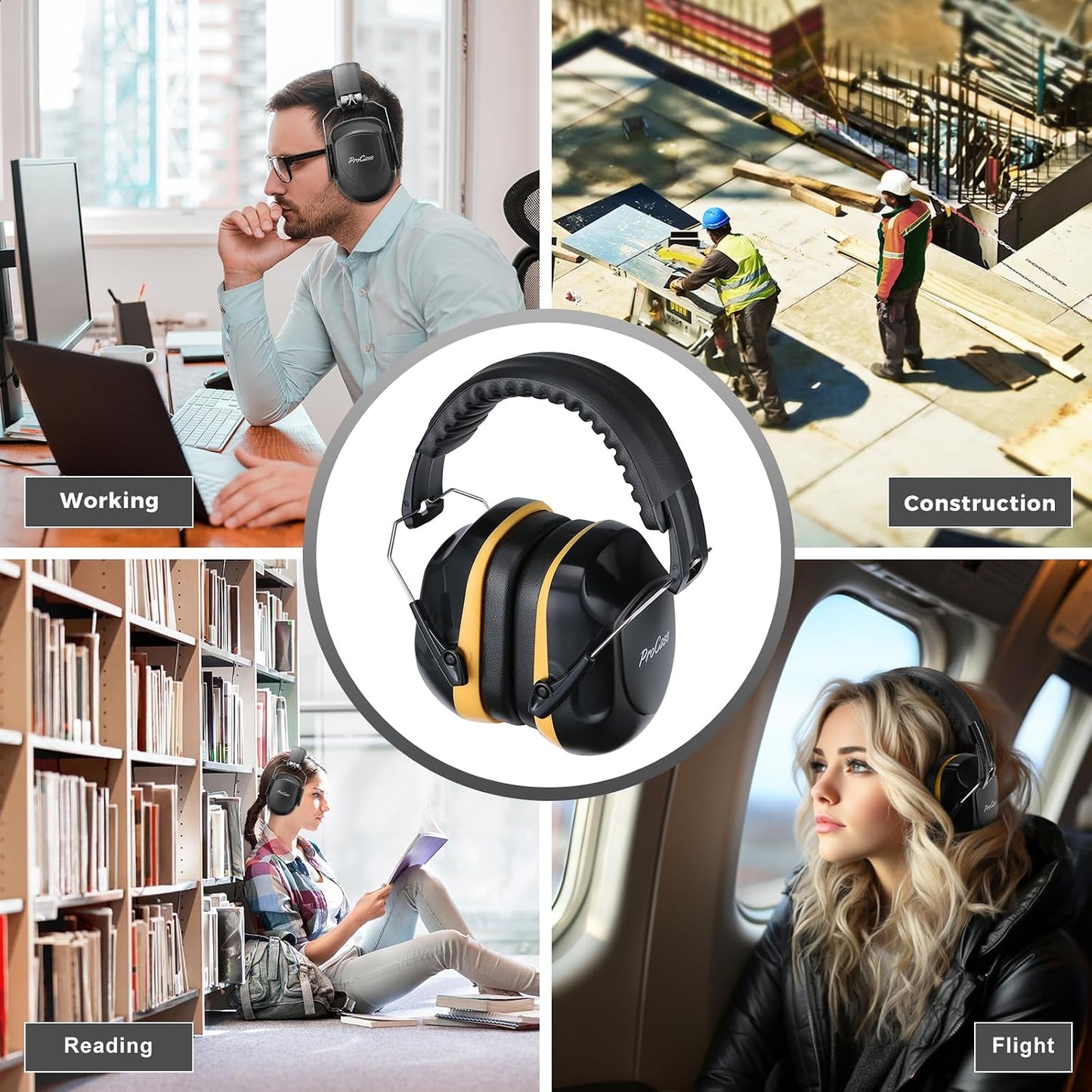 ProCase NRR 28dB Noise Reduction Ear Muffs, Foldable Adjustable Passive Noise Cancelling Headphones for Adults Kids Autism, Hearing Protection for Shooting, Construction, Mowing, Studying -Black - Colors B