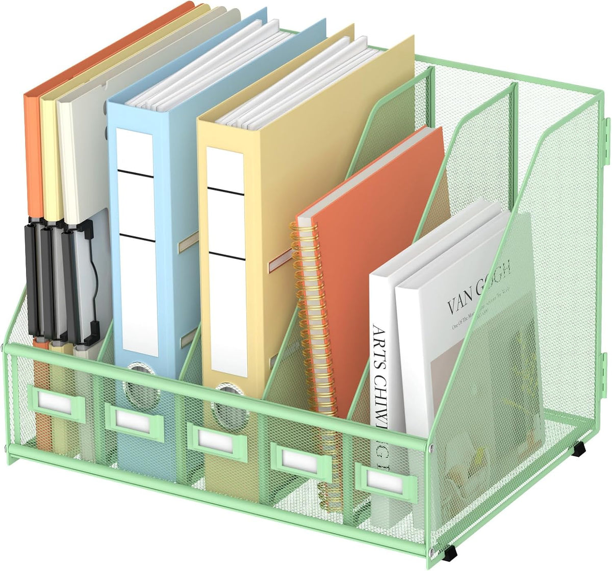 SUPEASY Desk Organizers Metal Desk Magazine File Holder with 5 Vertical Compartments Rack File Organizer for Office Desktop, Classroom, Home Workspace, Black