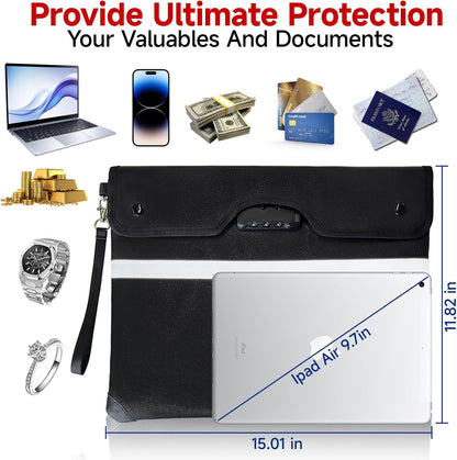 Fireproof Document Bag with Lock, 15x12 in Waterproof for Cash Passport