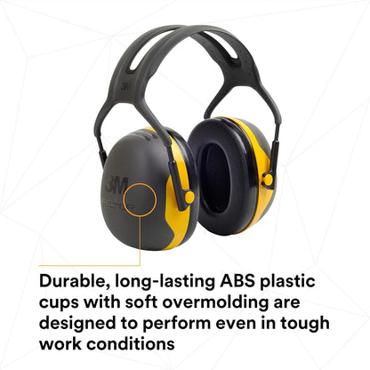 3M PELTOR Hearing Protection Earmuffs, X Series X2A, Over the Head Headband, NRR 24 dB, Pack of 1, Construction, Manufacturing, Maintenance, Automotive, Woodworking, Black/Yellow