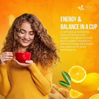 FreshDrinkUS, Premium 75 Lemon Ginger Tea Bags, 100% Natural Ingredients, Hand-made Blend of Lemon and Ginger, Eco-conscious Tea Bags. No Sugar, No Caffeine, No Gluten, Vegan.