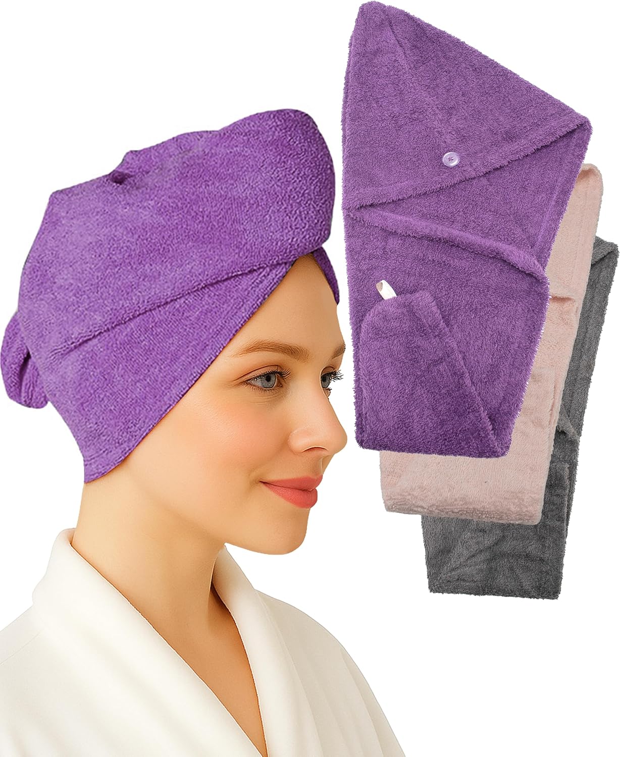 Textila 100% Cotton Hair Wrap Towels for Women (Pack of 2, Raspberry & Green) – Soft & Absorbent Turban Towels for Long, Curly, Frizz-Prone Hair